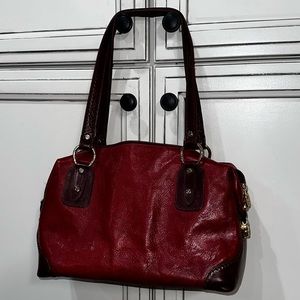 Vintage Marion Orlandi maroon leather shoulder bag satchel purse gold trim